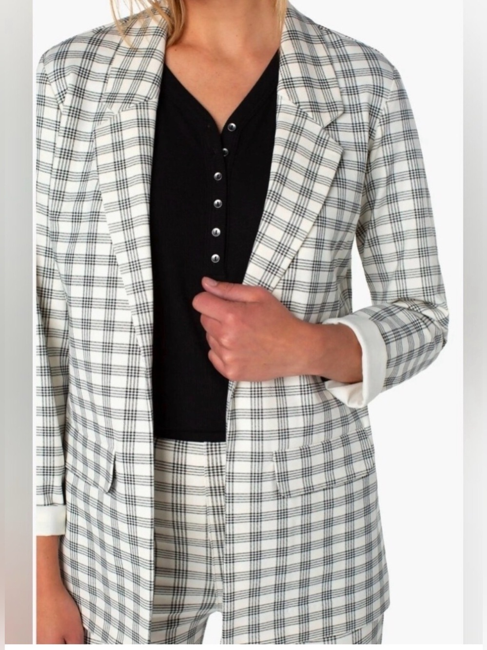 NWT Liverpool Los Angeles Jayson Boyfriend Blazer Plaid Off-White Black 1X